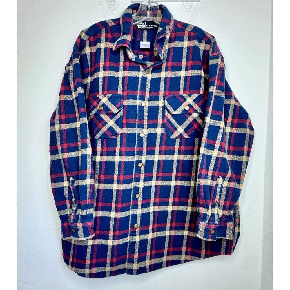 Polar King Jacket Mens 2XL Blue Buffalo Check Heavy Cotton Flannel Snap Pockets